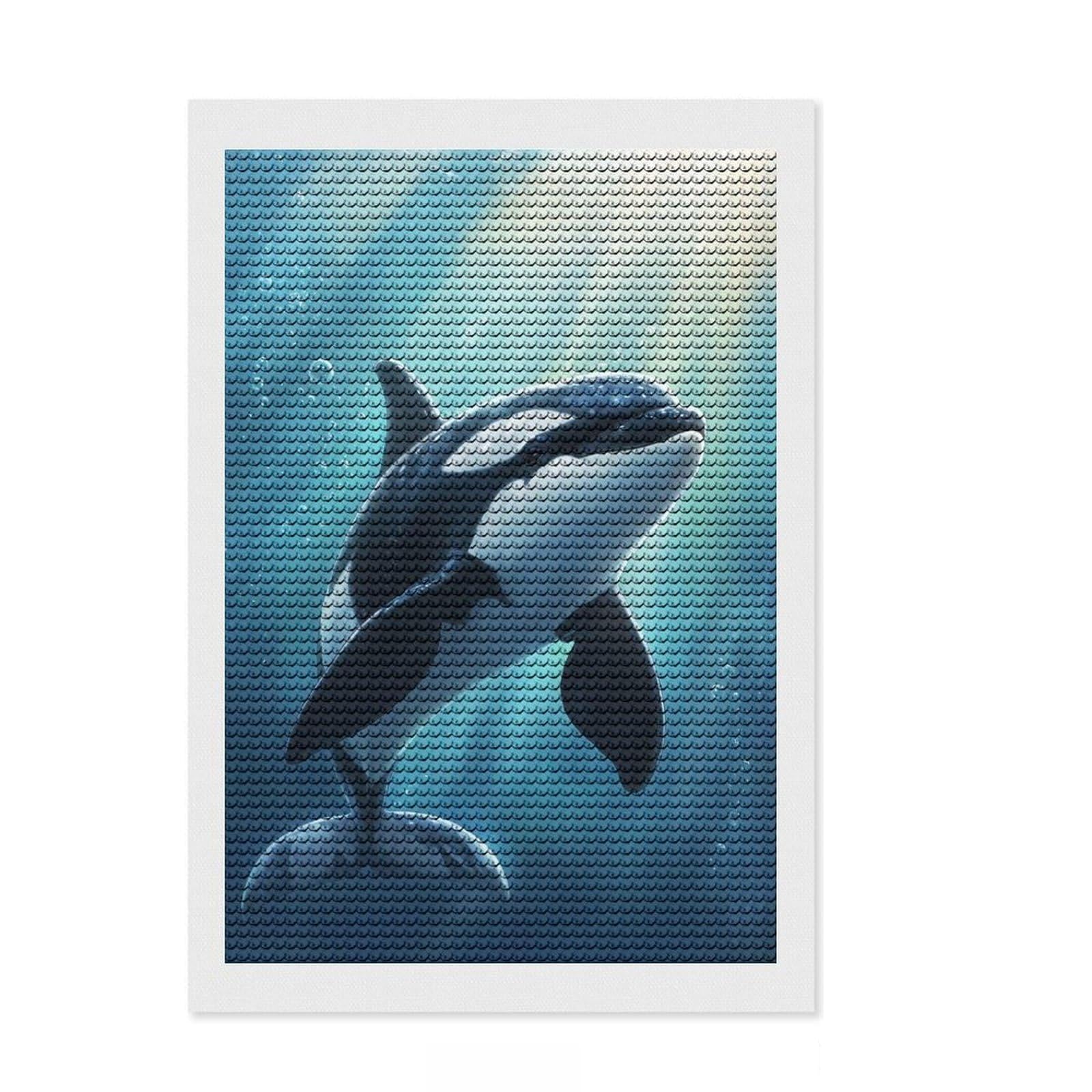 Junmoney Baby Orca in Blue Water Diamond Art Canvas 8"x12", Birthday Gift, for Adults, Creative Leisure Activity, Aesthetic Room Decor