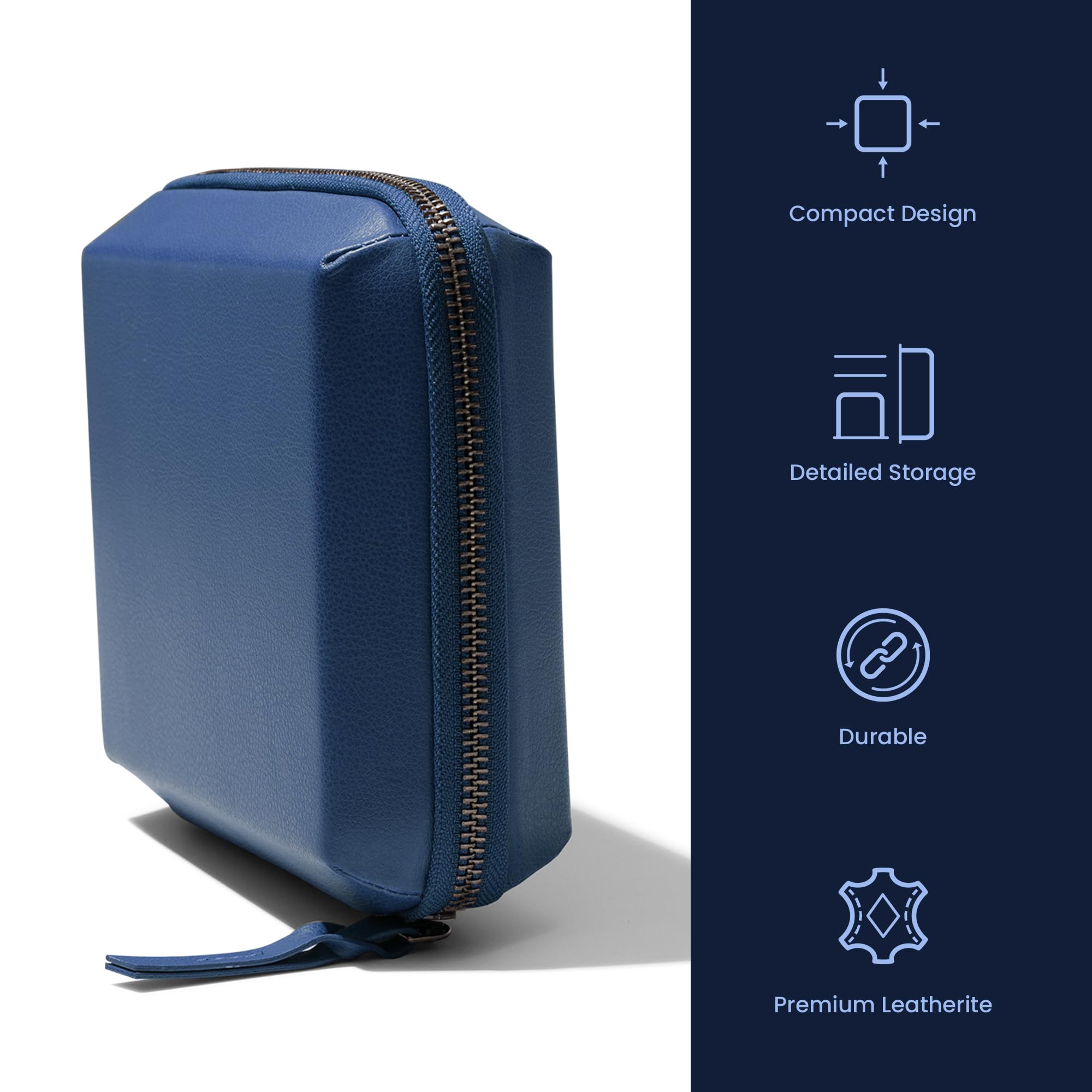 DailyObjects Leather Travel Electronic Accessories Storage Bag | Portable Gadget Organizer Case | Tech Kit Pouch for Cables, Drives, Chargers, Adapters, Power Banks | Charger Wire Organiser - Blue 1