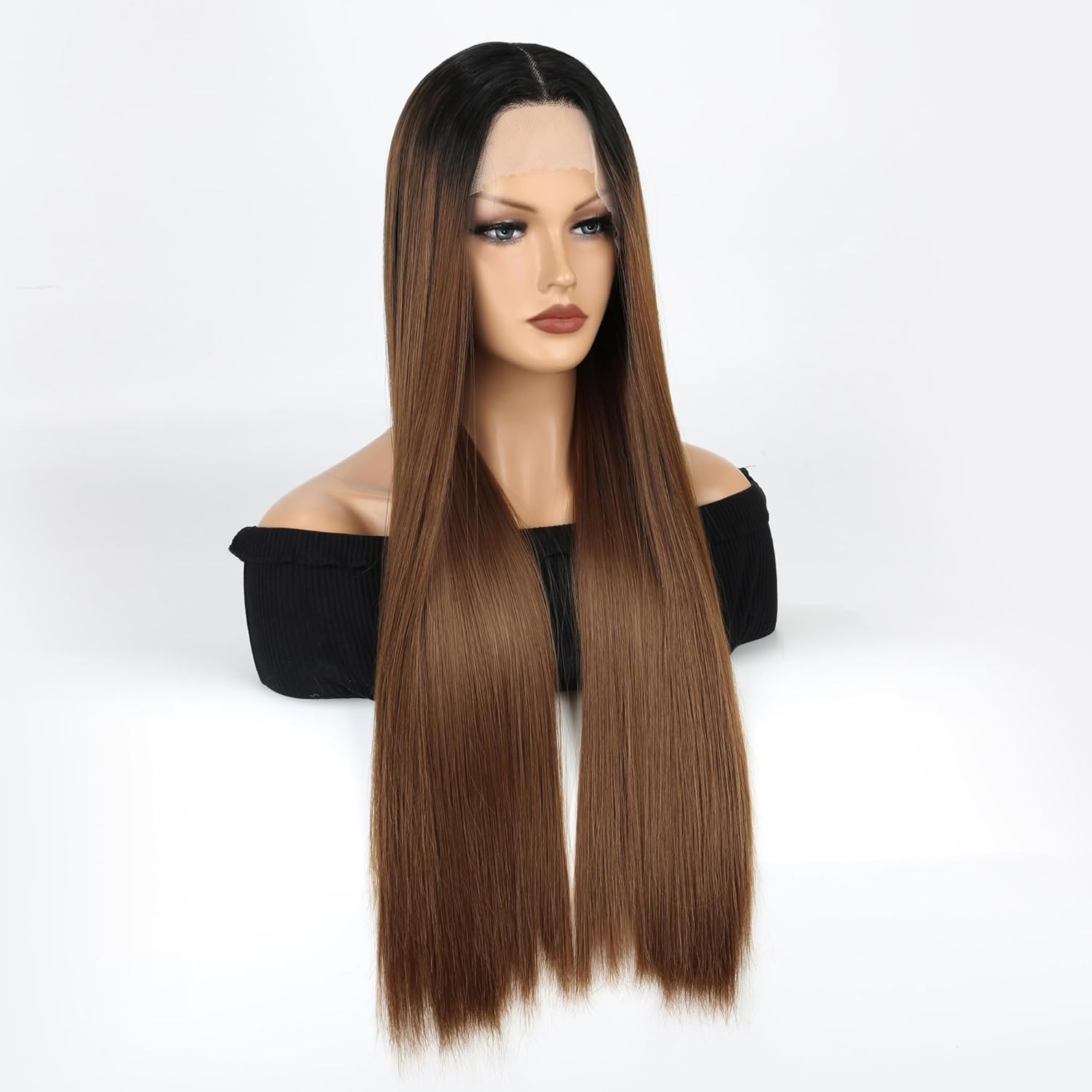 Synthetic Lace Front Wigs For Women Ombre Brown Blonde Straight Hair Glueless 13x4x1 Long Straight Natural Heat Resistant Fiber Natural Wig With 26 Inch (OBB)