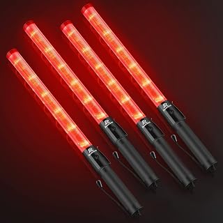 RoadHero 4-Pack 21-Inch LED Traffic Wands - Bright 6-LED Flashing Safety Batons with Clip for Parking, Airport & Traffic Control