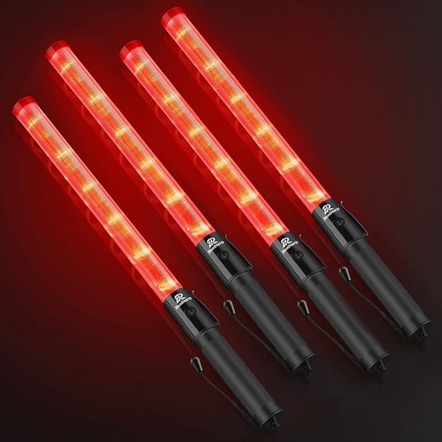 RoadHero 4 Pack Traffic Wand 21 Inch Led Traffic Control Wands with 2 Flashing Modes Safety Light Baton