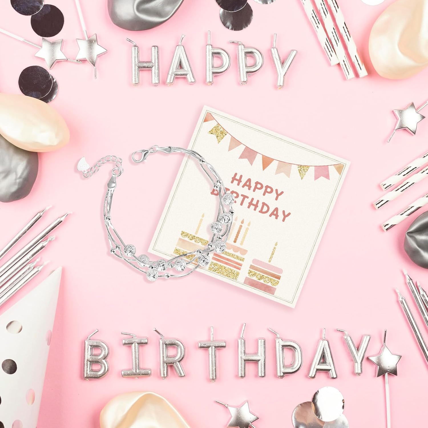 FANCIBAND 925 Sterling Silver Charm Bracelets for Women, Dainty Silver Chain Adjustable Beaded Bracelet Simple Jewelry Gifts for Women - Image 3