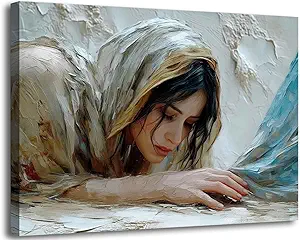 Cuadro cristiano enmarcado de mujer a los pies de Jesús, cuadro de sanación, póster cristiano, obra de arte para sala de estar, dormitorio, iglesia, hogar, decoración de pared, 30,5 x 40,6 cms.