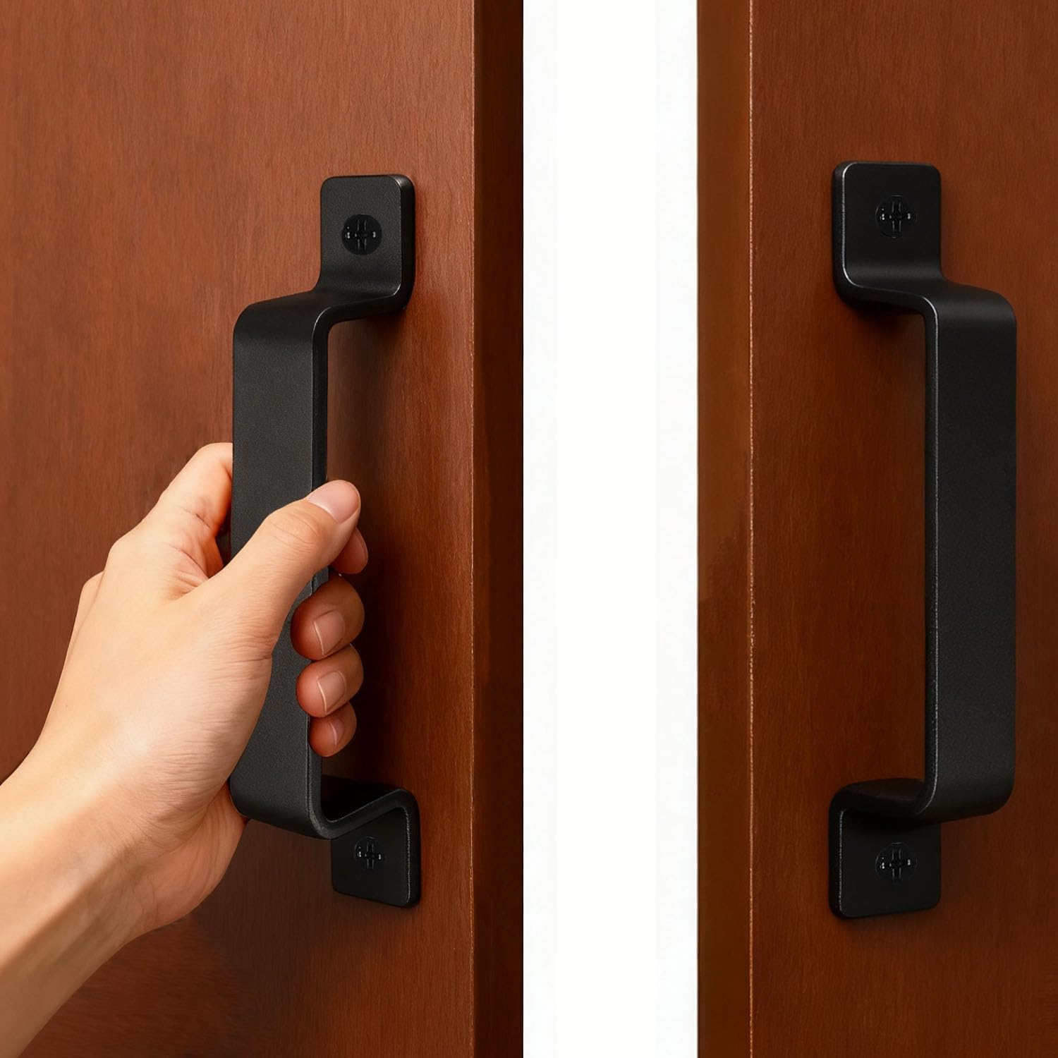 Sliding Barn Door Handles, 2 Pack Gate Handles Hardware, 7.5" Garage Door Pull Handles for Interior Outdoor Sliding Barn Closet Drawer Shed Garages Doors Gate Handles （Black）