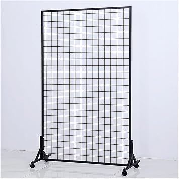 Floor Standing Gridwall Mesh Display Panel, Retail Shopfitting Wire Gridwall Storage Units with Wheels, Shop Market Display Racks, Partition Screen,Black-60x120CM