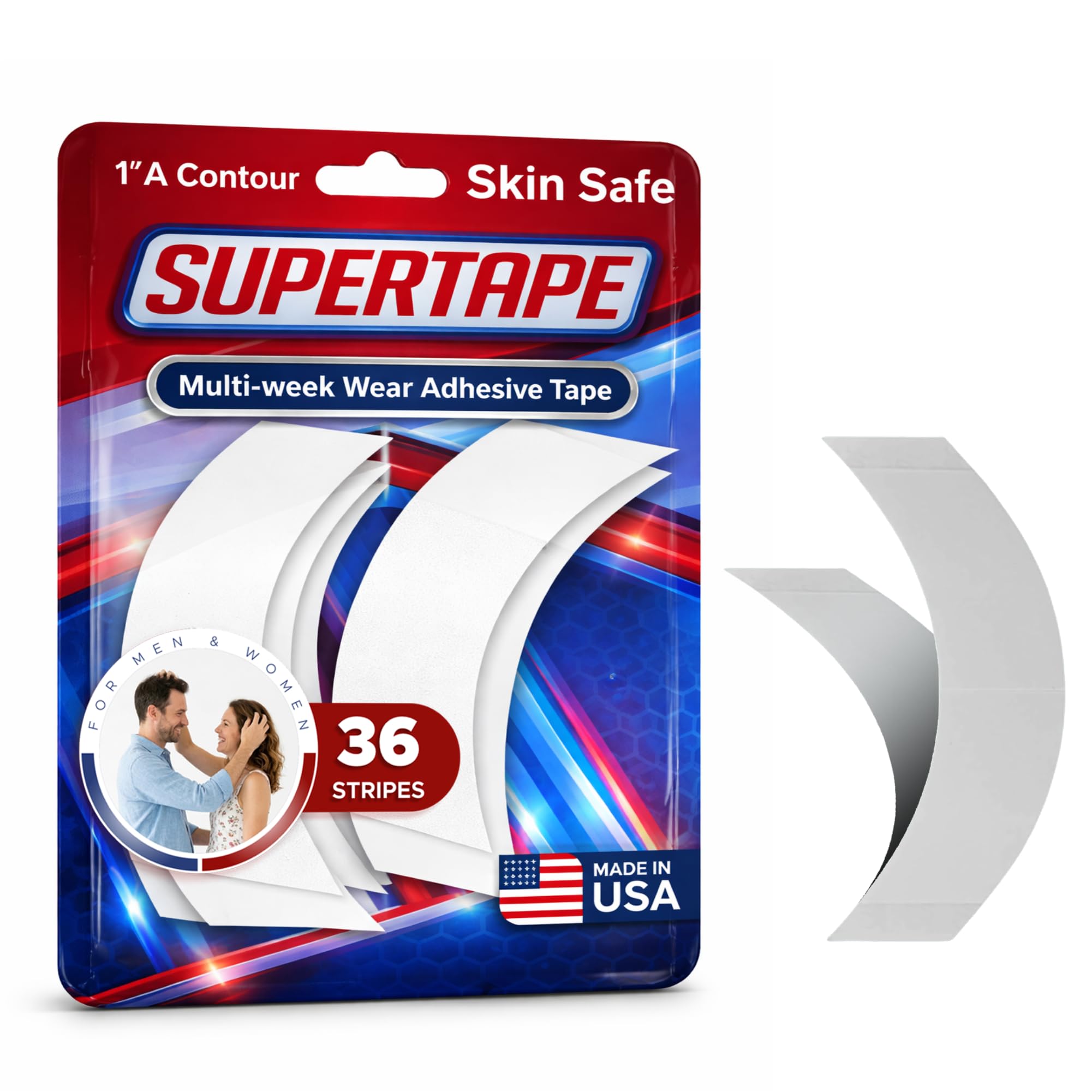 SUPERTAPE Contour A - Cinta de encaje para pelucas impermeable, cinta de pelo de doble cara, cinta de encaje frontal de doble cara ultra fuerte, cinta adhesiva de doble cara para postizos, 36