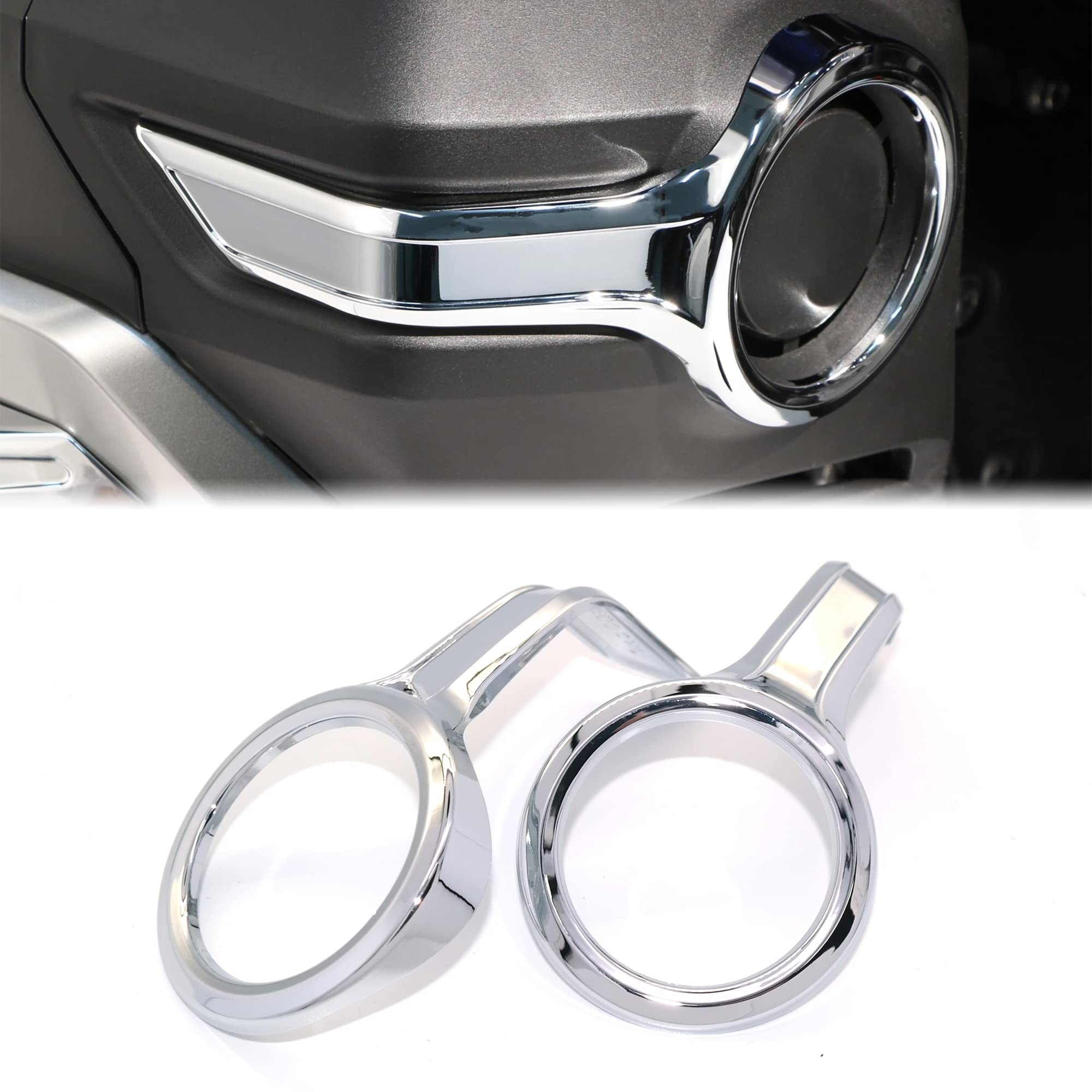 Arashi Gloss Chrome Fog Lamps Trim Rings For Honda Goldwing