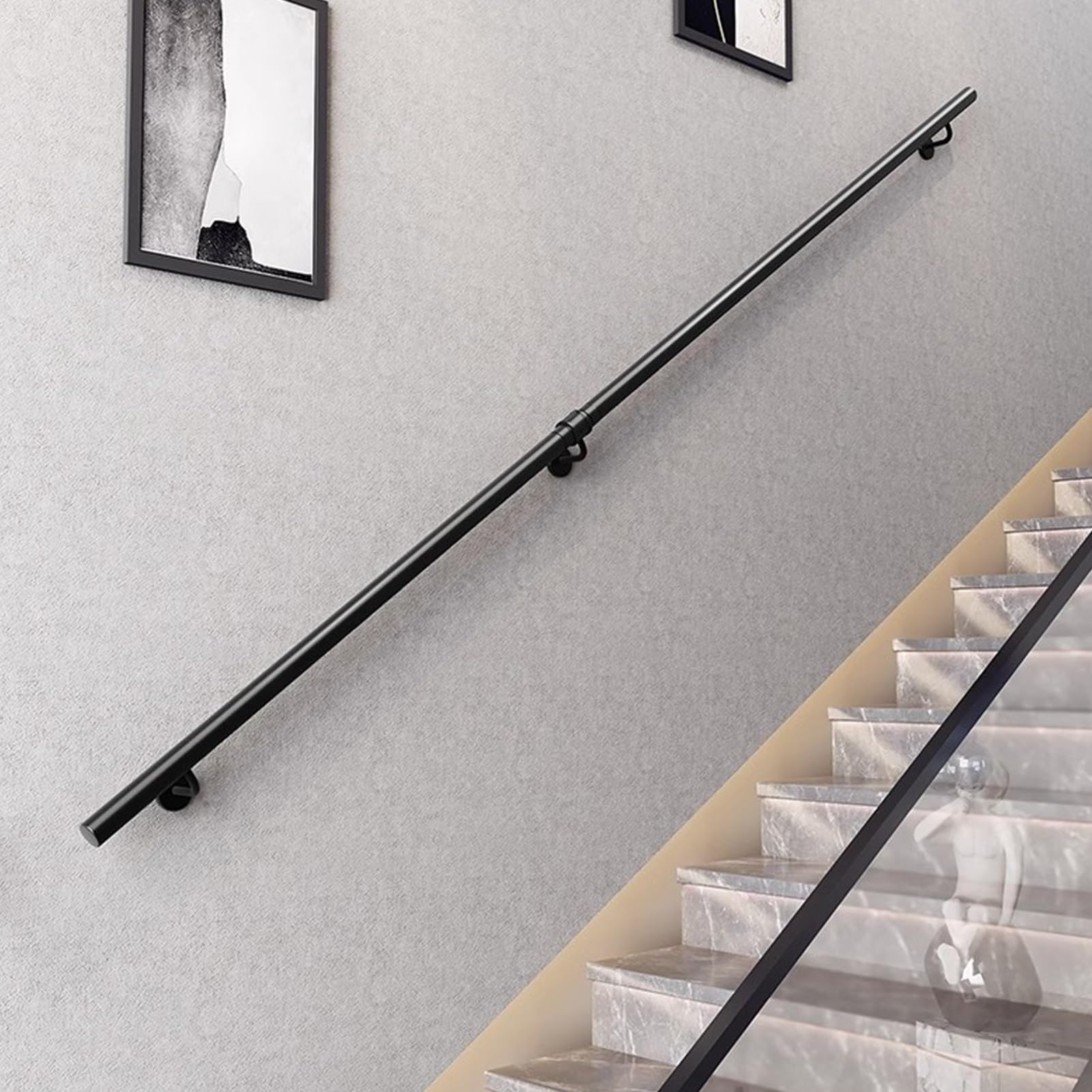 Schwarzes Treppengeländer, Wandmontage, dekorativer Schmiedeeiserner Sicherheitsbügel mit Wandhalterungen und Metallschrauben (250 cm)