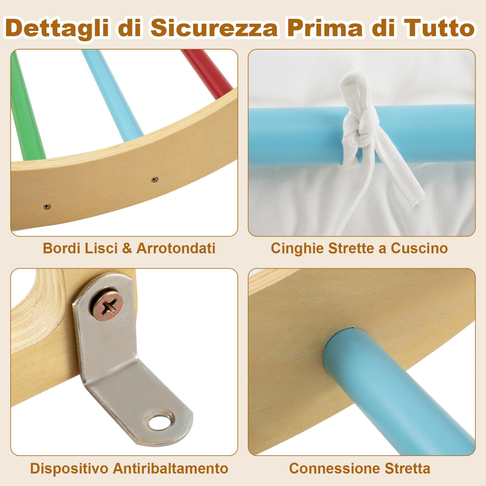 GYMAX Arco da Arrampicata per Bambini, Arco a Dondolo in Legno con Cuscino Accogliente, Struttura per Arrampicata e Dondolo in Legno per Bambini 1+ Anni (Colorato, 81,5 x 50 x 38 cm)