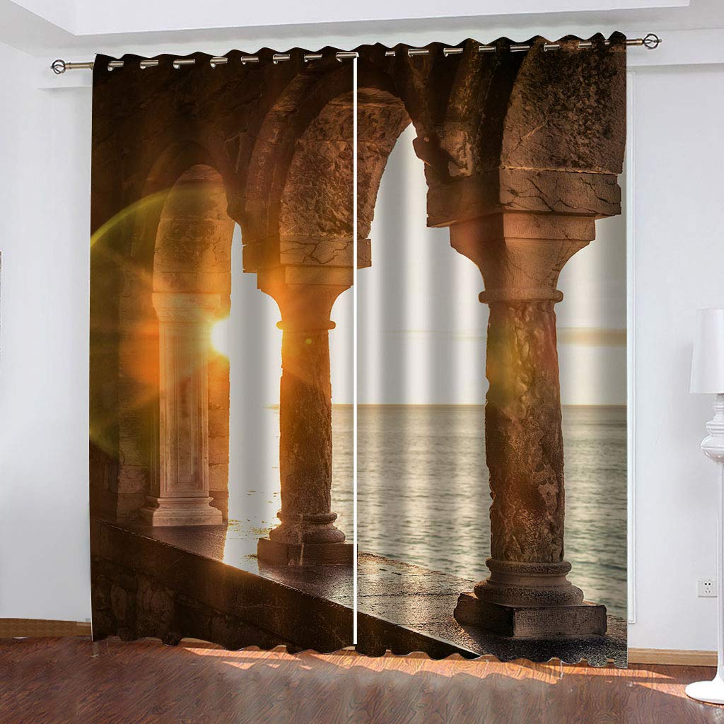 Rideau salon occultant contre la lumière et le froid motif 3D vue sur mer