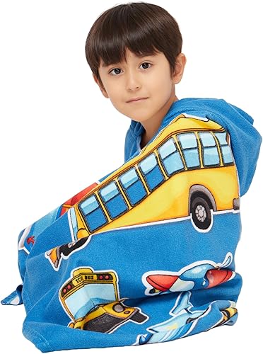 Miniatura 4 de Gealaek Toalla con capucha para niños pequeños de 2 a 10 años, toalla de baño, piscina, playa, toalla envolvente suave y absorbente (coches)