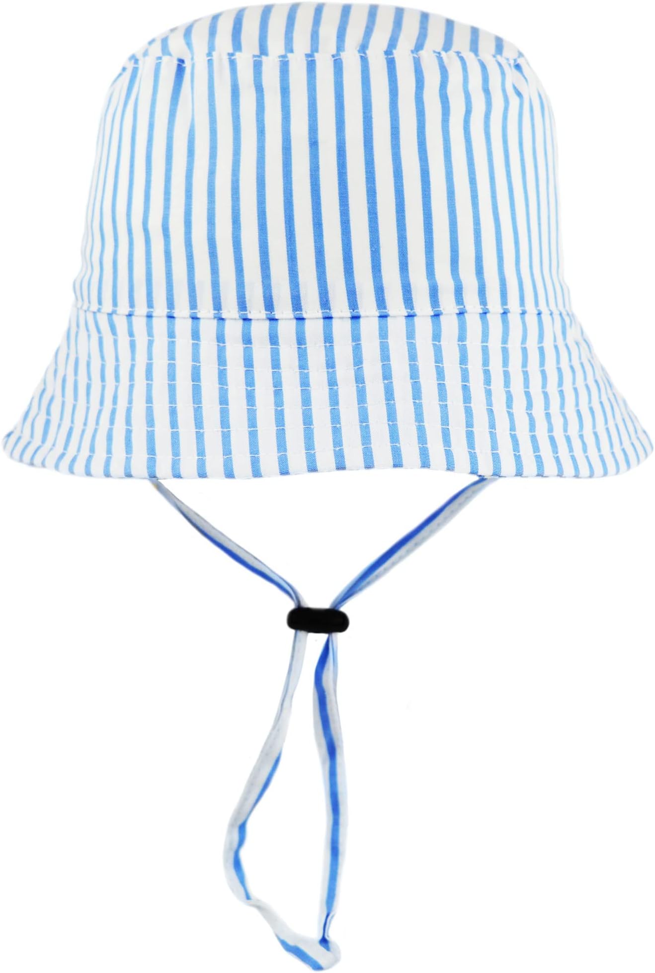 Faith & Sarah KidsBaby Sun Hat Boy or Girl - Toggle Chin Strap - Striped Baby Bucket Hats Blue 12-18 Months