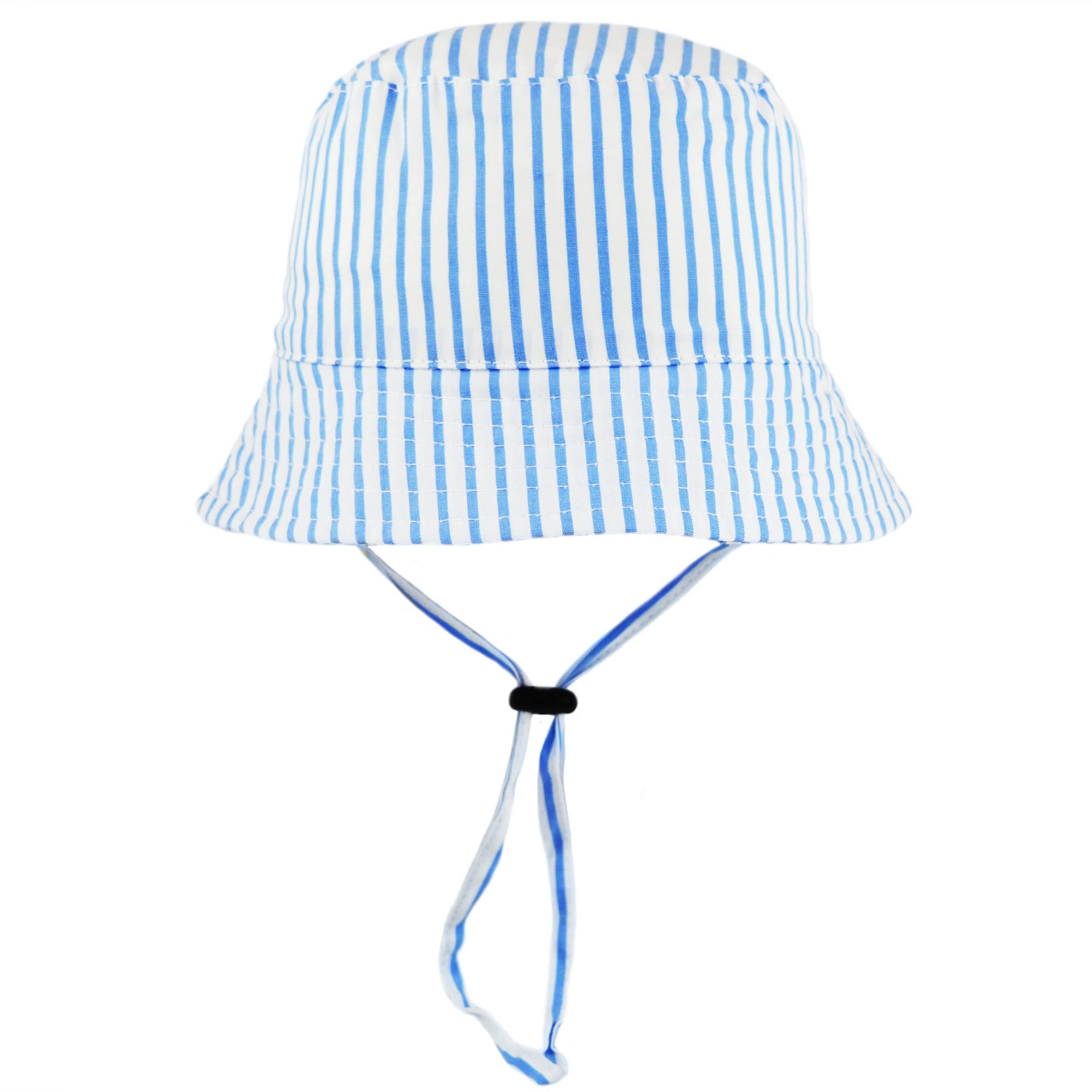 Faith & Sarah KidsBaby Sun Hat Boy or Girl - Toggle Chin Strap - Striped Baby Bucket Hats Blue 12-18 Months