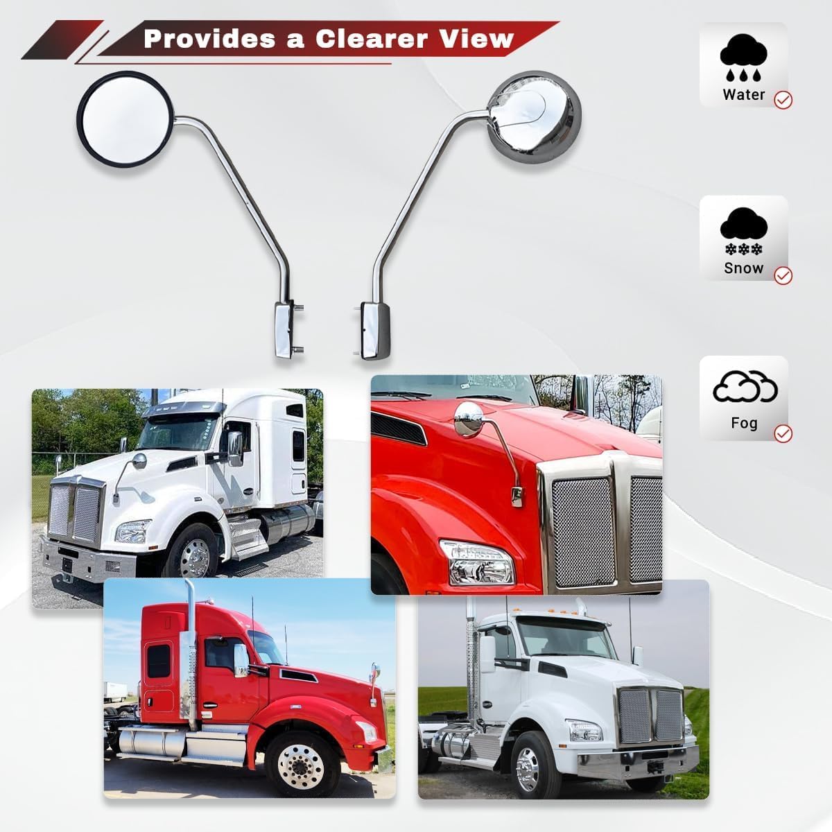 Round Hood Mirrors Compatible with Kenworth T680 T880 Peterbilt 579 587, Pair of Left Driver & Right Passenger Side Chrome Mirrors Replacement