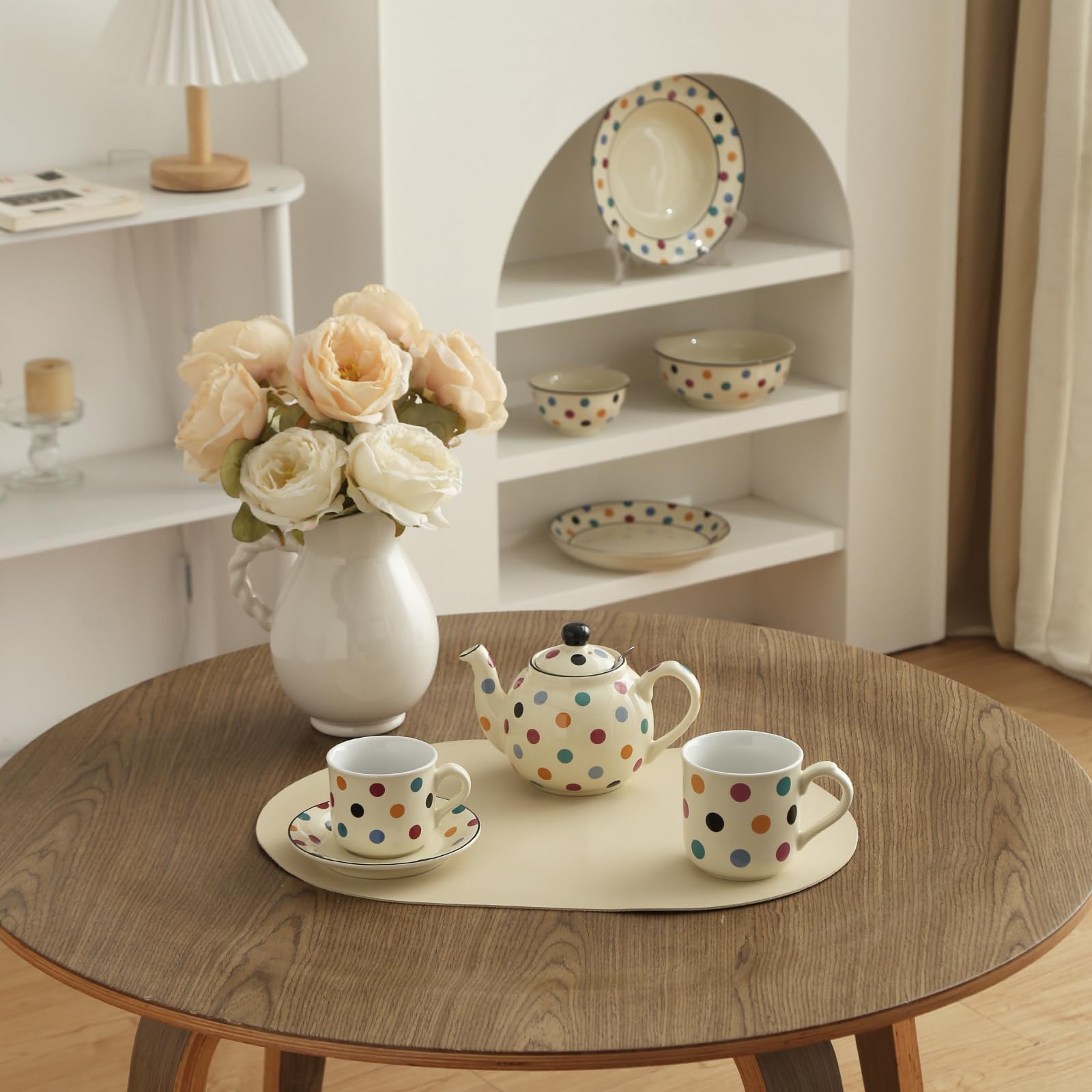 London Pottery Théière en céramique de 600 ml avec infuseur en acier inoxydable, façon élégante et sophistiquée de boire du thé pour 1 à 2 personnes (ivoire multispot, théière avec infuseur, 600 ml)