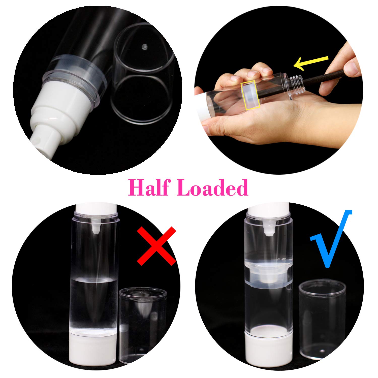 Jiulory Alcohol Bottle Empty Airless Pump Bottle | Travel Lotion Pump Containers/Mist Spray Bottle - for Refillable Cosmetic Bottle, Lotion Containers Foundation Pump NO BPA (Pack of 3, Clear) 50 ML : Beauty & Personal Care