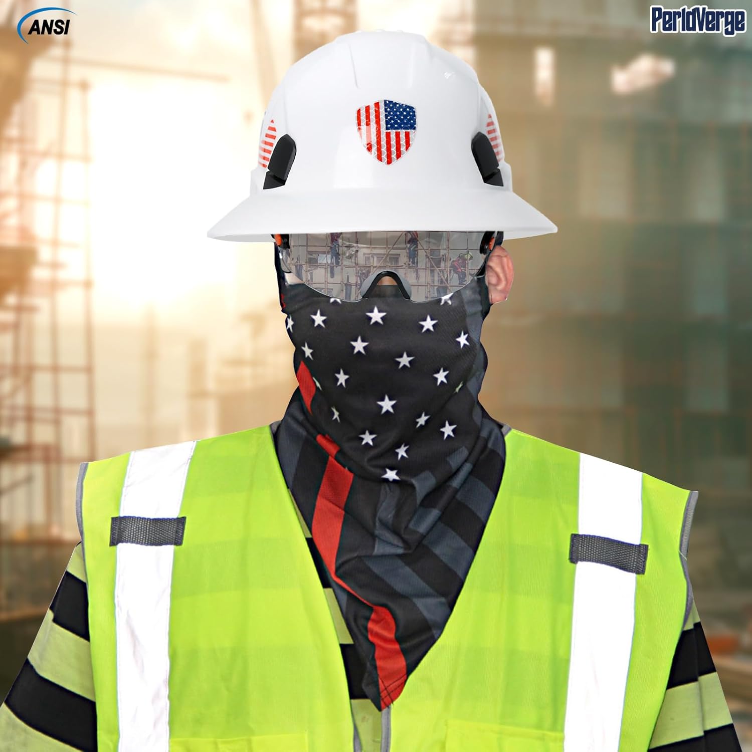 Full Brim Hard Hats Construction OSHA Approved with Visor-Construction Worker Helmet with Neck Gaiter with Ear Loops,Safety Hard Hats for Men with Chin Strap,Type 1 Class C