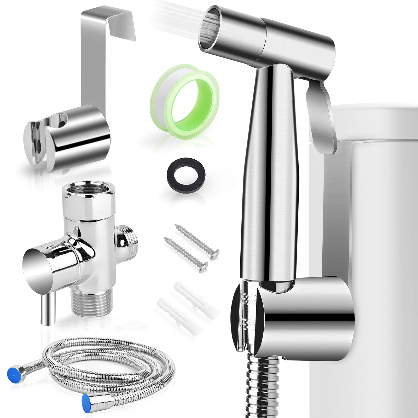 Bidet Toilet Sprayer Kit, Handheld Stainless Steel Baby Diaper Cloth Washer and Full Pressure Leakproof Pet Shower Sprayer