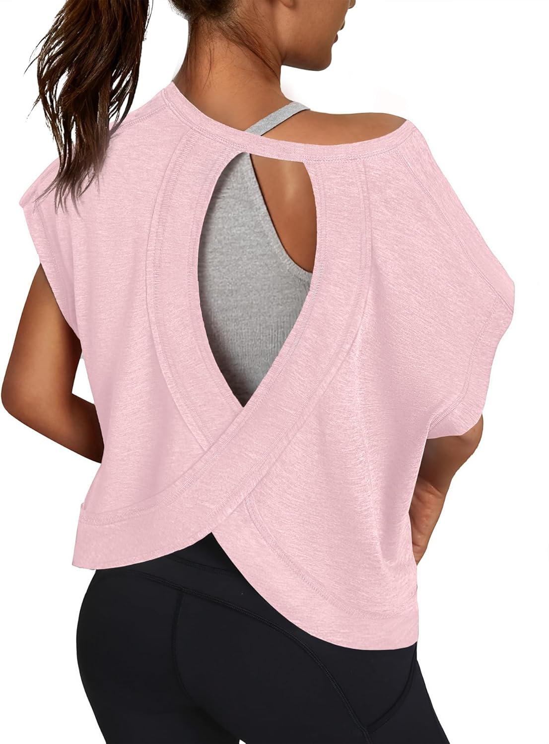 3rd hill Women Open Back Workout Shirts Short Sleeve Tops Casual Yoga Y2k Athletic Gym Running Crop Tees