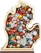 Michigan Shaped Wooden Shadow Box with Acrylic Window, Shadow Boxes Display Cases for Agates, Shark Teeth Starfish Trinket Coastal Decor Christmas Bedroom Living Room Gift