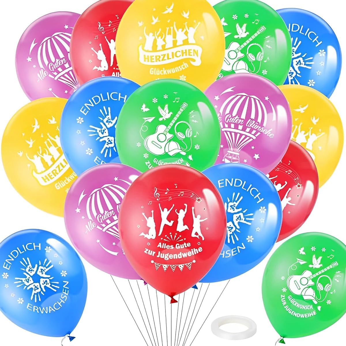 10 Luftballons 'Alles Gute Zur Jugendweihe' – Hellgrün Und Weiß, Ca. 30 Cm, Mit Gas Befüllbar