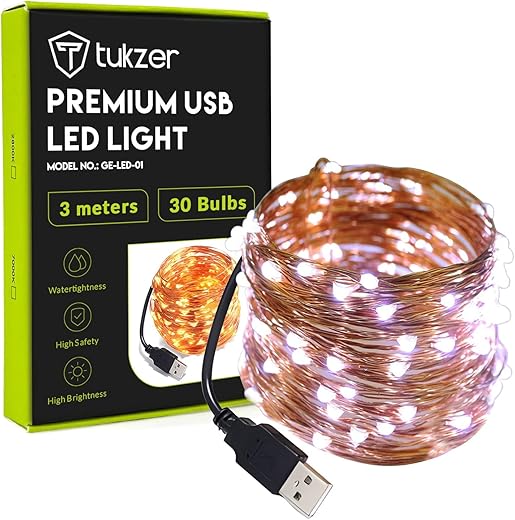 Tukzer Copper LED Fairy String Lights with USB, High Brightness, Low Power Consumption, Indoor Outdoor Decoration, Christmas Decor, LED Strip Light…