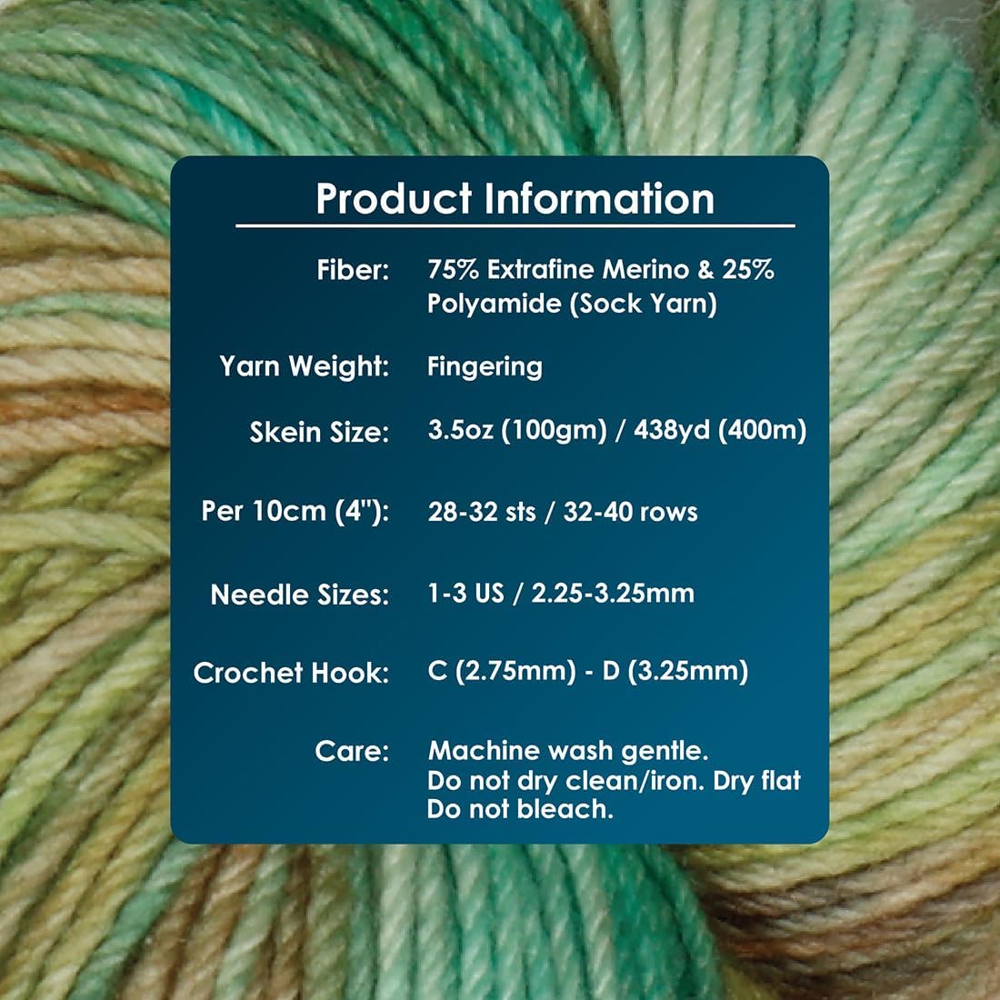 KnitPro Symfonie Fingering Weight Hand Dyed Variegated Yarn Skein | Extra Fine Merino Wool & Polyamide Blend for Knitting & Crocheting, Oeko-TEX Certified 400m, 100g | Terra Lagoon Dream