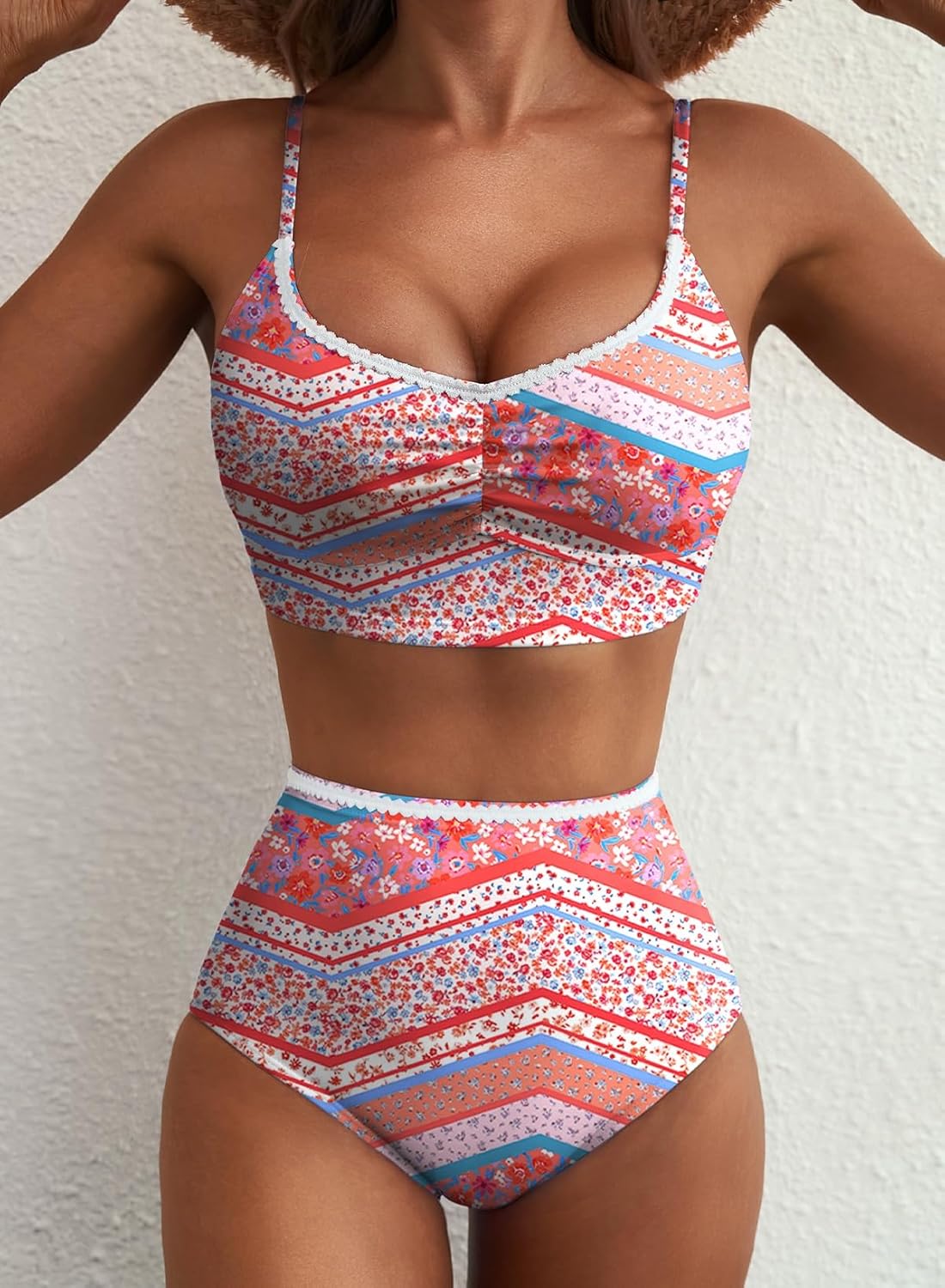 Herseas Women's Ruched Bikini Sets Two Piece Allover Printed Swimsuits High Waisted Bathing Suits - Image 3