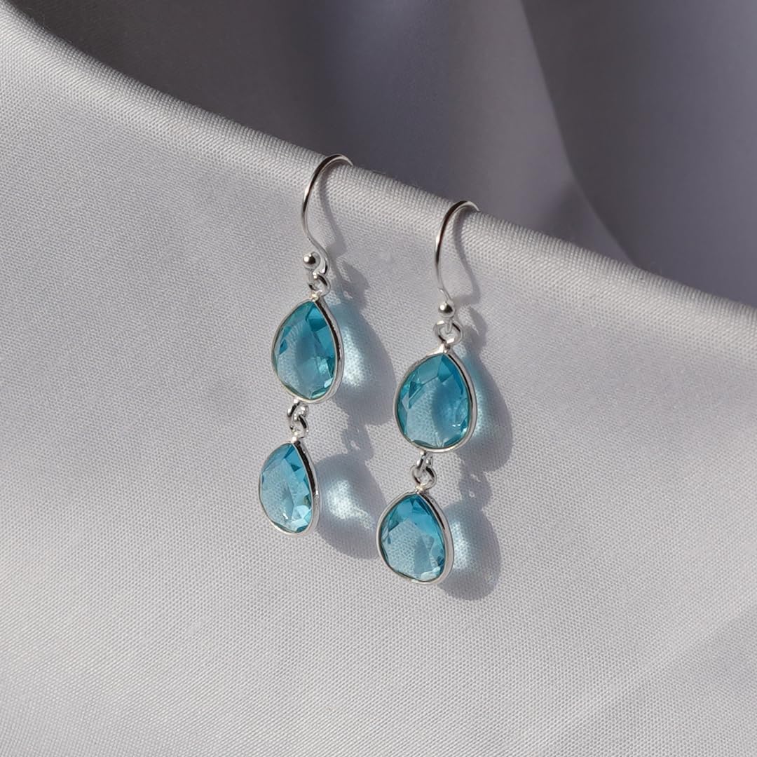 Blue Topaz Gemstone Drop Earrings for Women 925 Sterling Silver Handmade Designer Earring Fashion Jewelry for Party Gifts