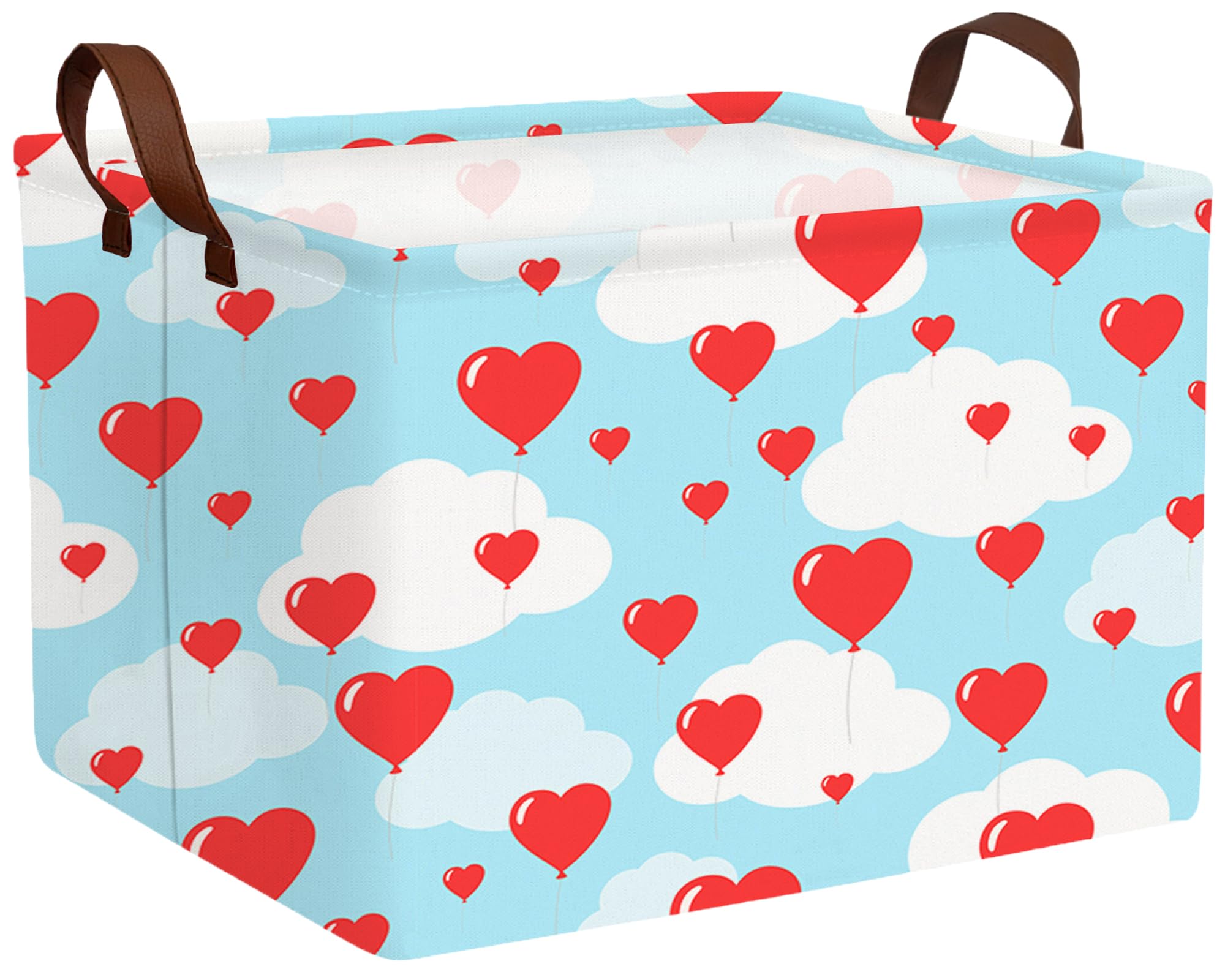 Valentines Day Basket Large Foldable Heart Shaped Storage Box for Gifts Kids Empty Storage Bins Rectangular Toy Organizer Decor (Balloon Love)