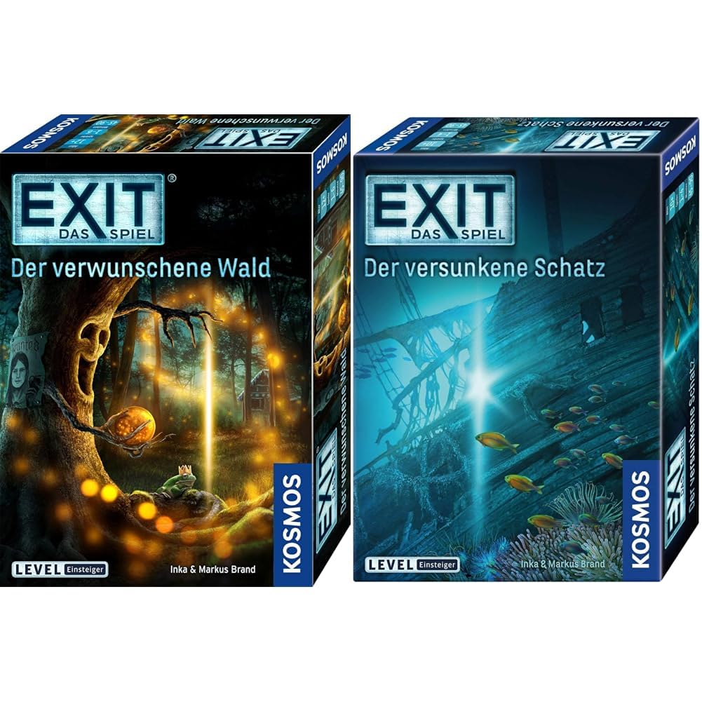 KOSMOS EXIT Spiele Set Einsteiger: Der verschwunsche Wald + Der versunkene Schatz, Level: Einsteiger, Escape Room Spiel, EXIT Game für 1 bis 4 Spieler ab 10 Jahre, EIN einmaliges Gesellschaftsspiel
