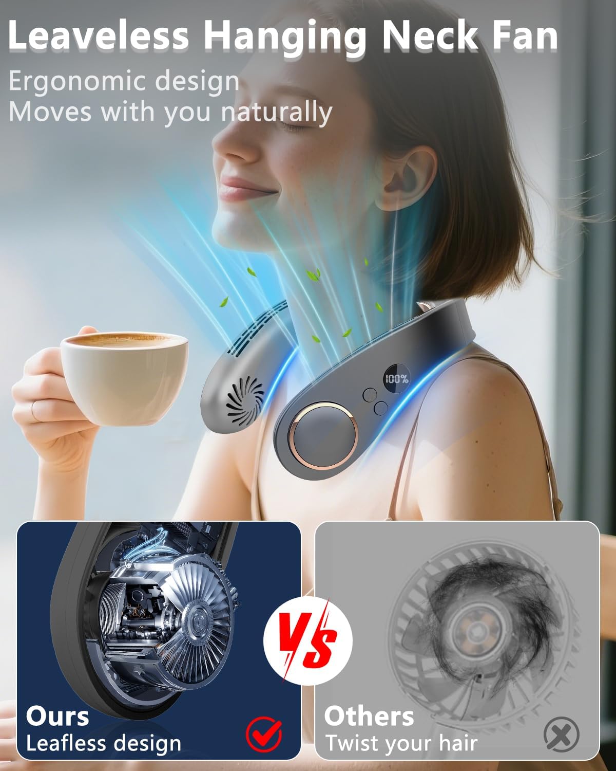 Neck Fan with Cooling Plate,5500mAh Neck Fans that Blow Cold Air Rechargeable Battery Operated,Bladless Personal Air Conditioner Wearable,Portable Wraps Body AC Cooler for Women Men Kids Black