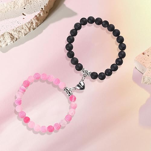 Miniatura 10 de 2 Pieces Magnetic Couple Bracelets,Natural Stone Black Matte Stone Crystal for Vows of Eternal love,Energy Stone Beads Bracelet Set Gift for Women