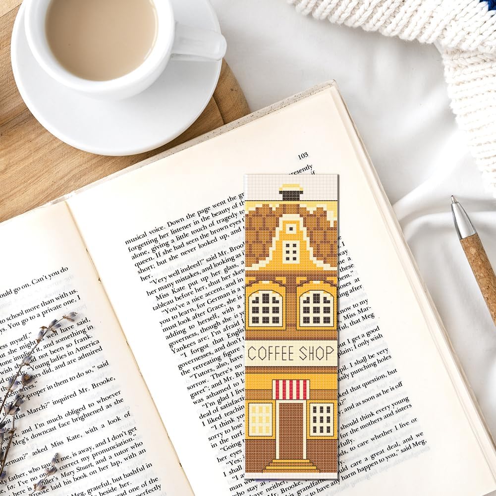 FREEBLOSS 12 Set Cross Stitch Bookmark Kit 11 CT Stamped Cross Stitch Kit DIY Embroidery Bookmark Kits for Adult Beginners with Instructions 6 x 20 cm/8" x 2.4", Houses Pattern