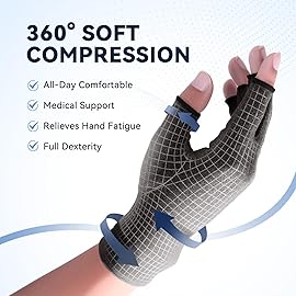 Duerer Arthritis Compression Gloves Women Men for RSI, Carpal Tunnel, Rheumatiod, Tendonitis, Fingerless Gloves for Computer Typing and Dailywork (Black, S)