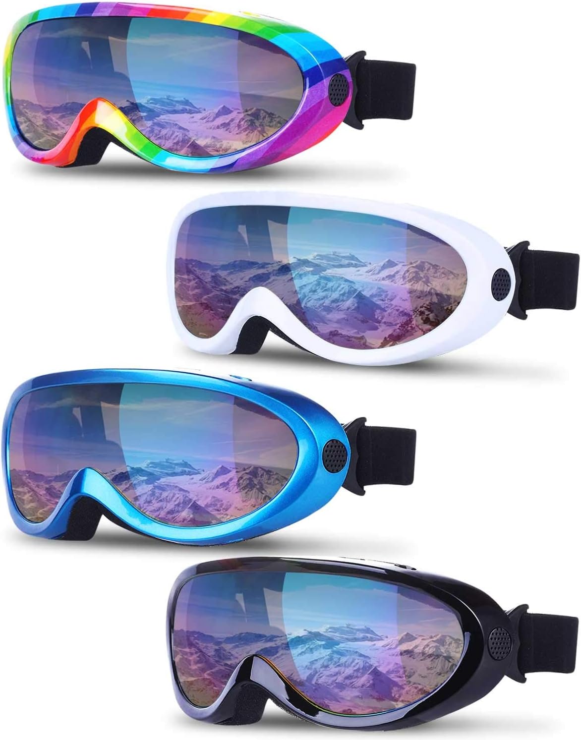 TURNMEON 4 Pack Ski Snowboard Goggles Anti Fog Glare Adjustable Strap Snow Goggles for Men Women Kids Youth Winter Outdoor Sport Skiing, Snowboarding, Skating, Motorcycling