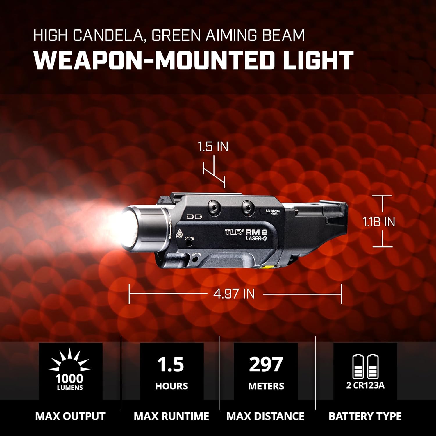 Streamlight 69454 TLR RM 2 G 1000-Lumen Rail-Mounted Tactical Weapon Light with Integrated Green Aiming Laser, and Key Kit, Black