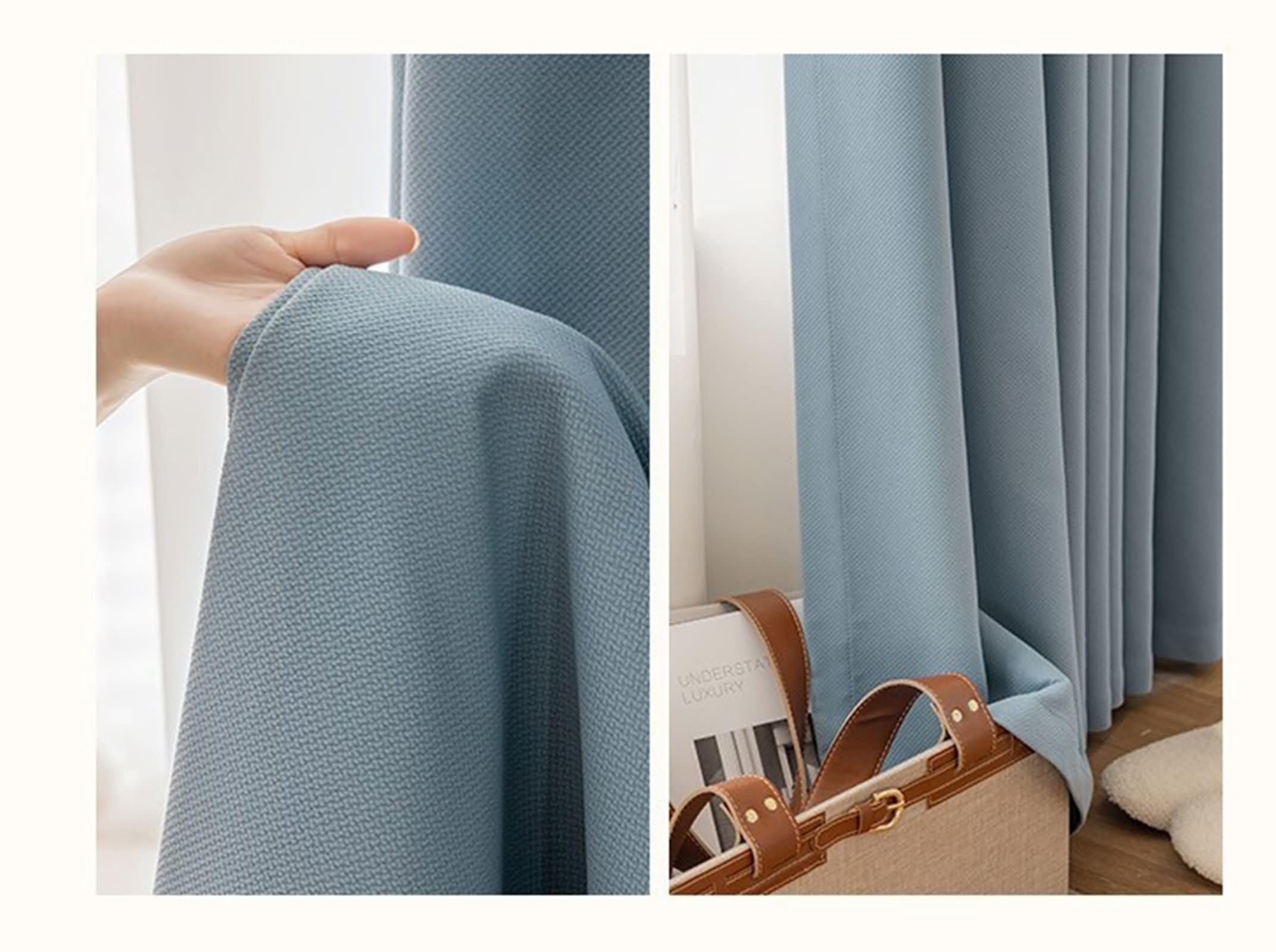 Tende Coprenti Oscuranti 2 Pezzi,2 x 96W x 115H CM,Tende Porta Finestra Oscuranti Blu Tinta Unita Tende a Gancetti
