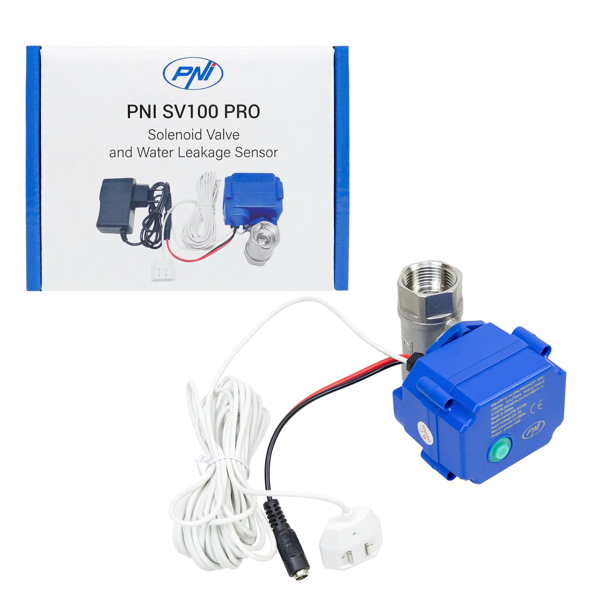 PNI SV100 PRO - Kit anti-allagamento con sensore e elettrovalvola DN20 (3/4"), 1.0 MPa, IP65
