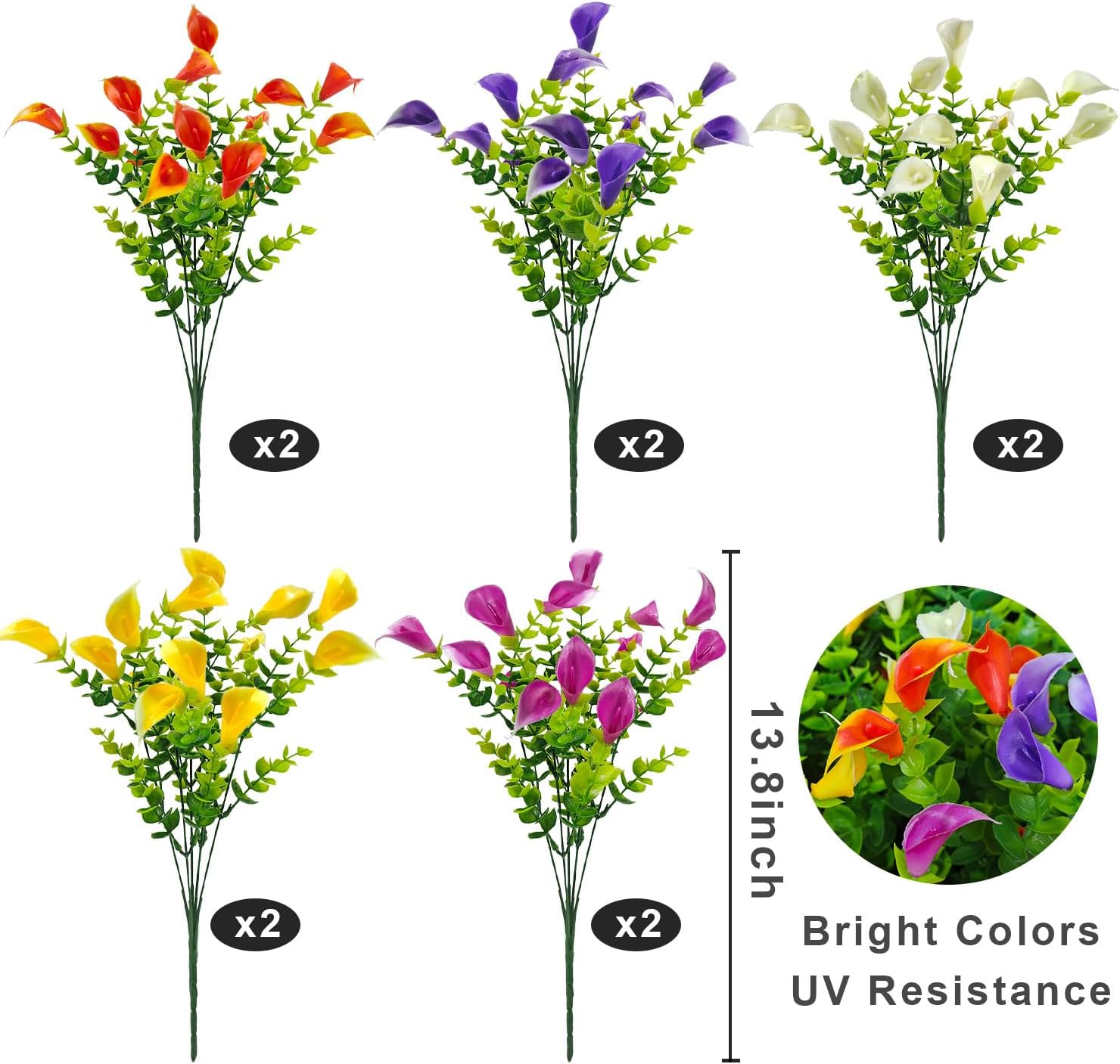 10 Bundles Calla Lily Artificial Flowers for Outdoors, Faux Plastic Fake Plants Flowers UV Resistant for Outside Planters Garden Porch Patio Potted Window Box Cemetery Decoration (Multi Color) - Image 3