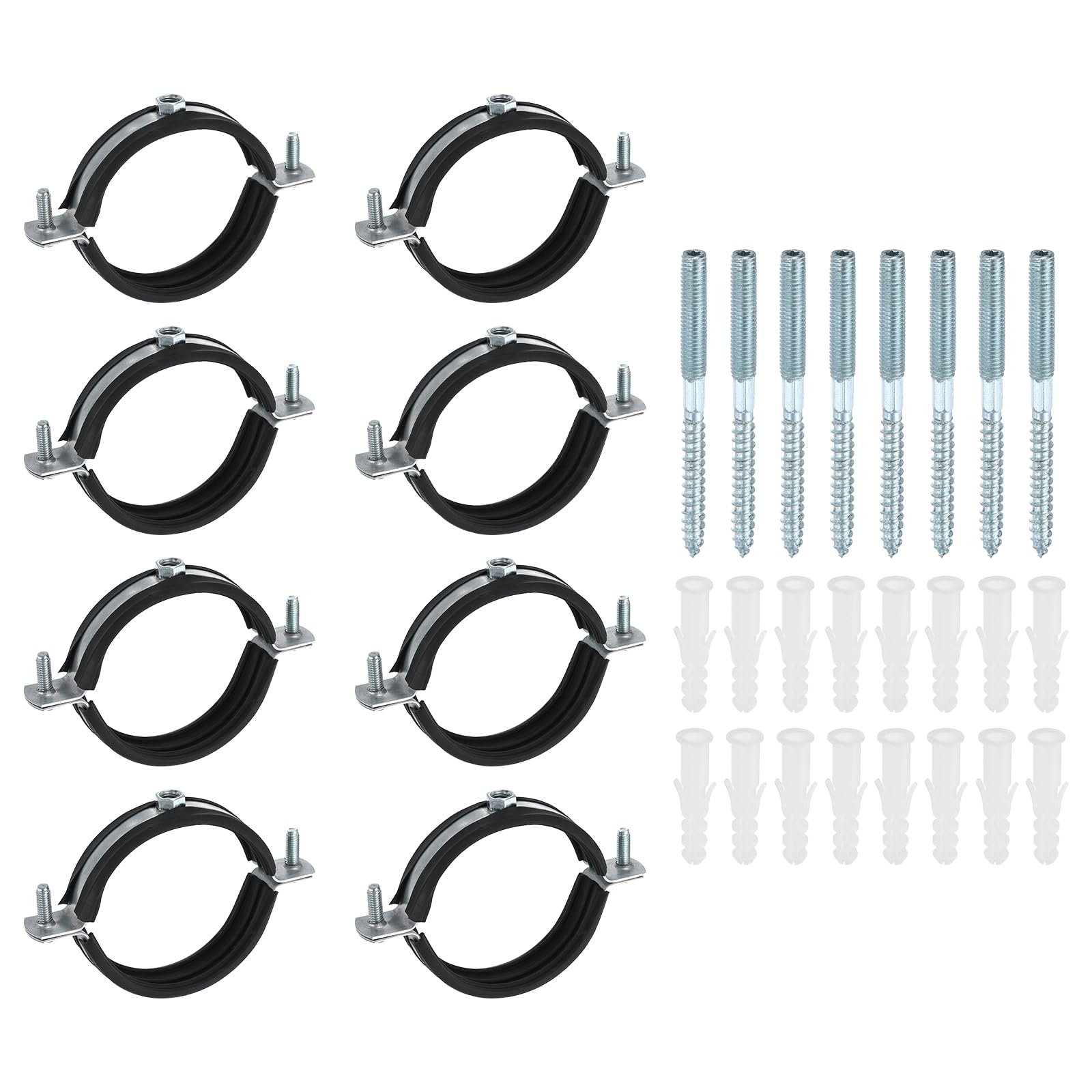 sourcing map 8 Set Split Ring Pipe Hanger 2-15/16" (75mm) Galvanized Steel Sheet Wall Ceiling Mount Adjustable Pipe Bracket Clamp with Screw and Expansion Tube for Plumbing HVAC (M8) — image 1