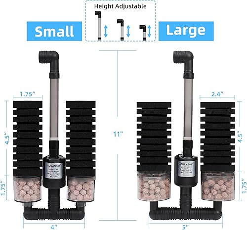 Miniatura 4 de AQUANEAT Filtro de esponja eléctrica para acuario para pecera, con bomba, con 2 esponjas adicionales, grande de hasta 55 galones