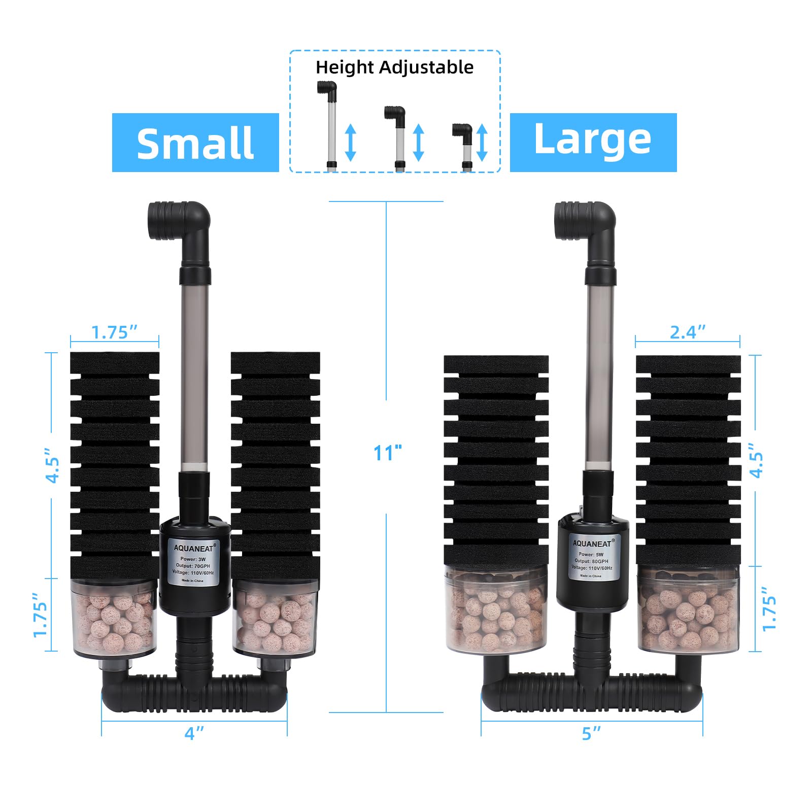 AQUANEAT Filtro de esponja, filtro de esponja para acuario con bomba, filtro eléctrico con 2 esponjas adicionales, medio