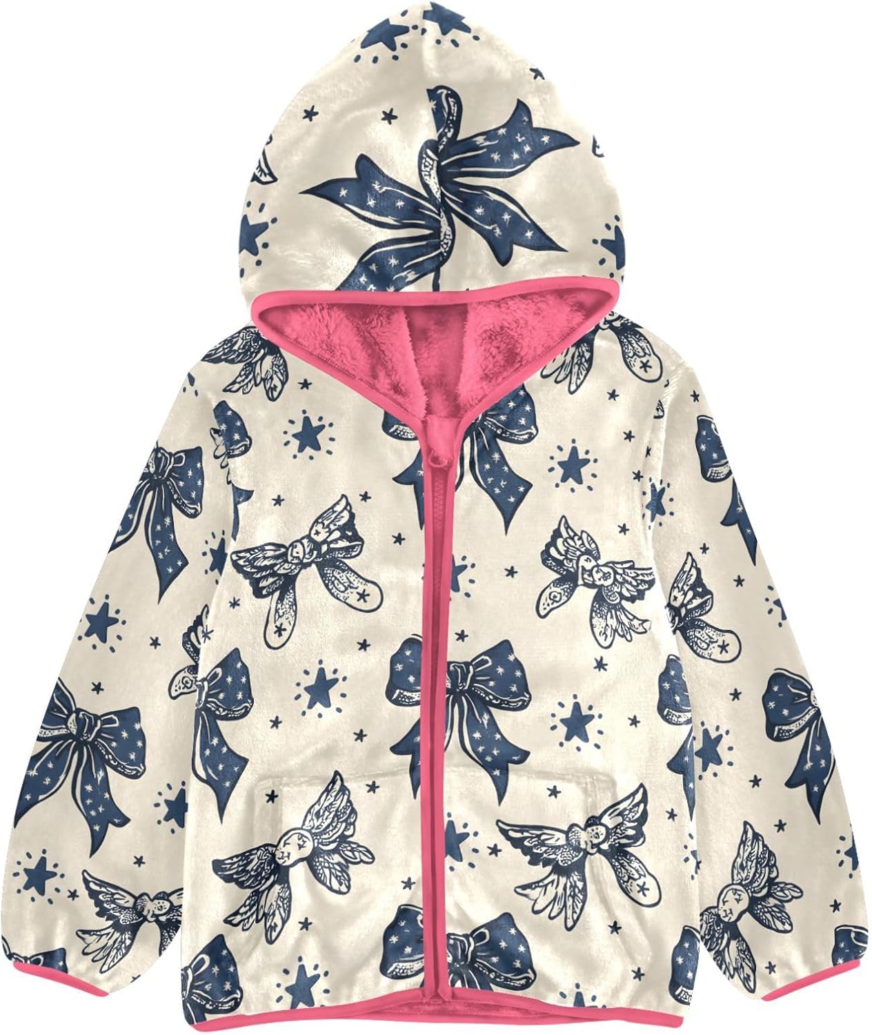 Girls Hoodie Outfit Blue-black Butterfly String Five-pointed Star Zipper Sweatshirt Coat Fleece Jacket for Kids 3-10T