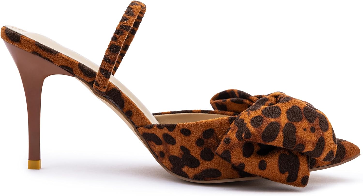 CAMSSOO Womens Bow Heels Slingback Pumps Suede Closed Pointed Toe Kitten Heel Mules with Strap Stiletto Slip On Dress Shoes - Image 4