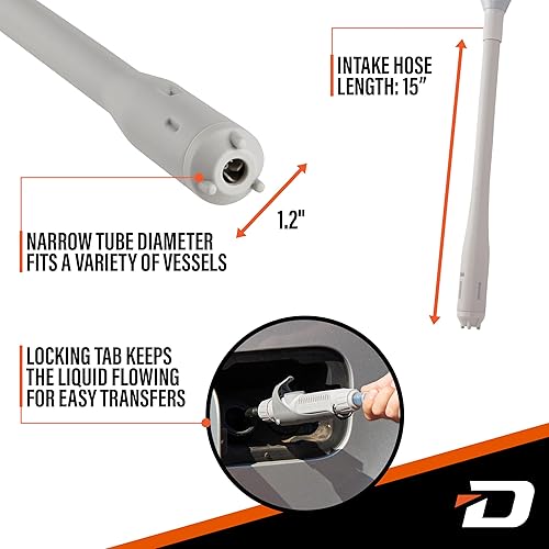Miniatura 3 de Deway Bomba automática de transferencia de combustible con boquilla para control y parada rápidos de flujo, funciona con pilas AA, manguera extra