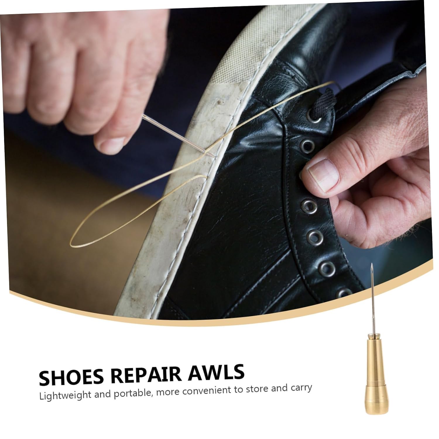 2Pcs Sewing Awls Leather Repair Tools for Shoes Copper Tapered Awls Handle for Leather Craft and Repairing Footwear
