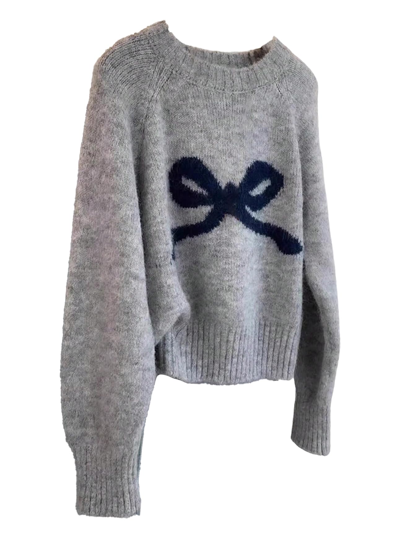 GORGLITTER Womens Bow Holiday Sweater Casual Long Sleeve Crewneck Fall Trendy Cute Pullover Tops
