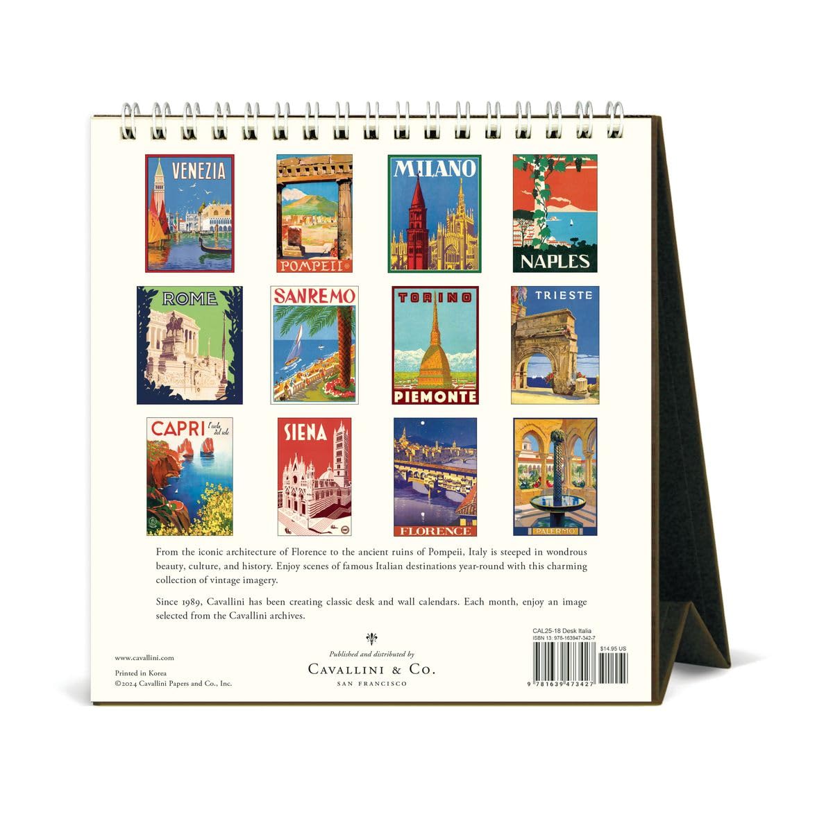 Cavallini 2025 Vintage Italia Easel Desk Calendar, 6 x 6.5 Inches