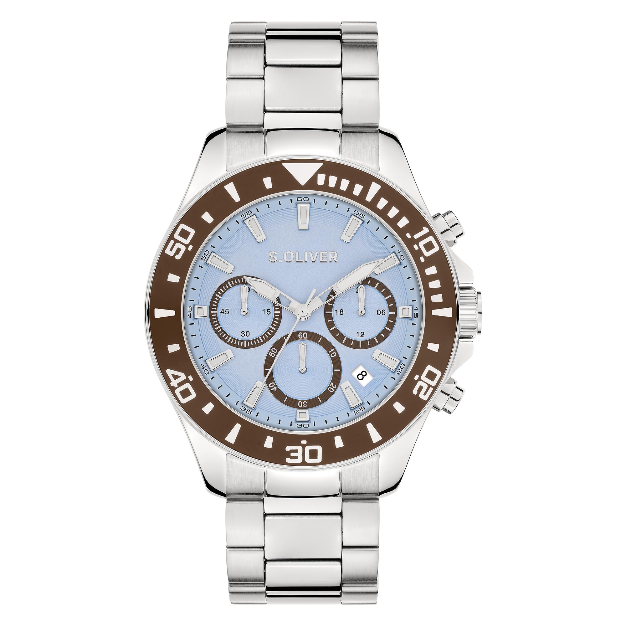 s.Oliver Men's Watch – Round – Silver – 41 mm – Metal Watch with Quartz Movement on Stainless Steel Strap with Folding Clasp – Analogue Watch – 10 ATM Waterproof – Scratch-Resistant